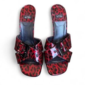 Stuart Weitzman Red Leopard Print Sandals